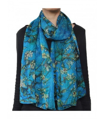 Seamaidmm Van Gogh Almond Blossom Print Chiffon Scarf Blue - CF128A7RATD