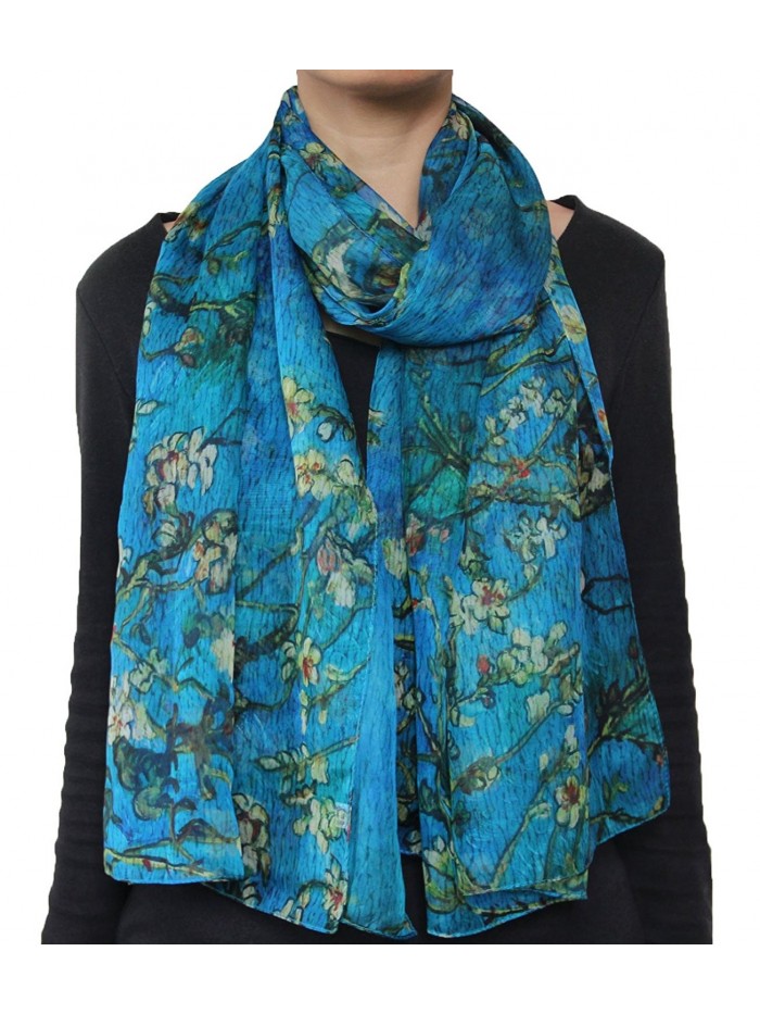 Seamaidmm Van Gogh Almond Blossom Print Chiffon Scarf Blue - CF128A7RATD