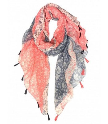 GERINLY Two-tone Shawl Scarf for Women Soft Lightweight Spring Wrap - Lightred+bluegrey - C017YLE7CR4