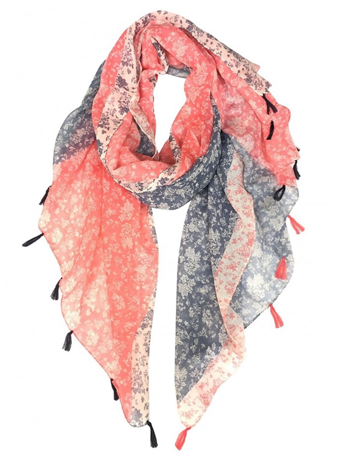 GERINLY Two-tone Shawl Scarf for Women Soft Lightweight Spring Wrap - Lightred+bluegrey - C017YLE7CR4