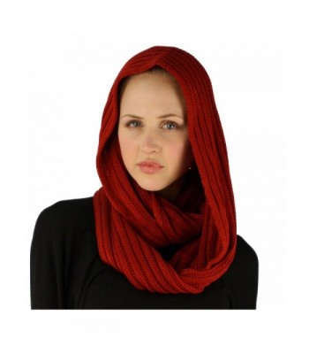 Winter Soft Chunky Pullover Knit Long Loop Infinity Ski Hood Cowl Scarf - Red - C111O6GU1HX