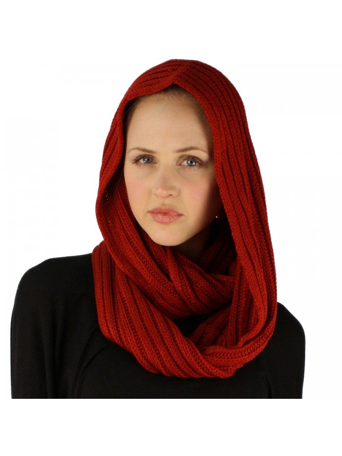 Winter Soft Chunky Pullover Knit Long Loop Infinity Ski Hood Cowl Scarf - Red - C111O6GU1HX