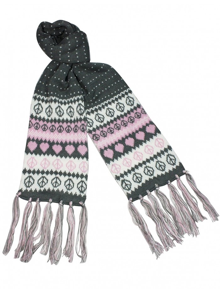Love Peace Snow Dots Double Layer Knitted Acrylic Tassel Ends Long Scarf - Gray - CK11739LZEX