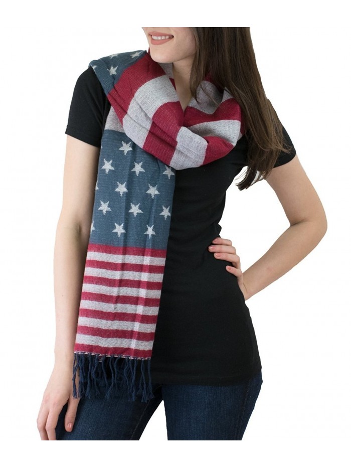 Stars & Stripes Fringe End Blanket Scarf - Navy/Red - CT1254536IP