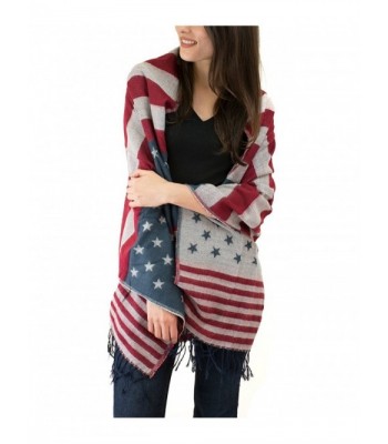 Modadorn Stars Stripes Fringe Blanket in Fashion Scarves