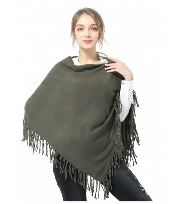 Joulli Women's Knitted Tassel Asymmetric Poncho Wrap Shawl - Dark Green - C6187E7KY48