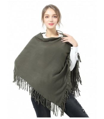 Women's Knitted Tassel Asymmetric Poncho Wrap Shawl - Dark Green ...