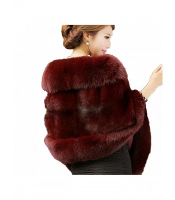 Aurora Bridal Fashion Luxury Faux Fur Winter Shawl Wrap Women Sarves - Burgundy - C41205EK3D1