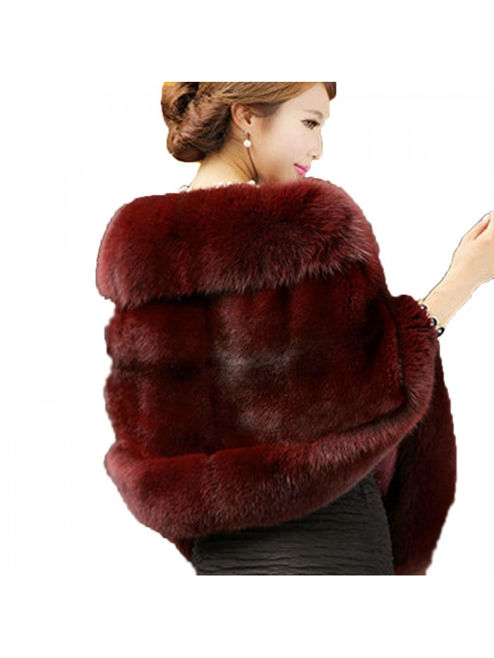 Aurora Bridal Fashion Luxury Faux Fur Winter Shawl Wrap Women Sarves - Burgundy - C41205EK3D1