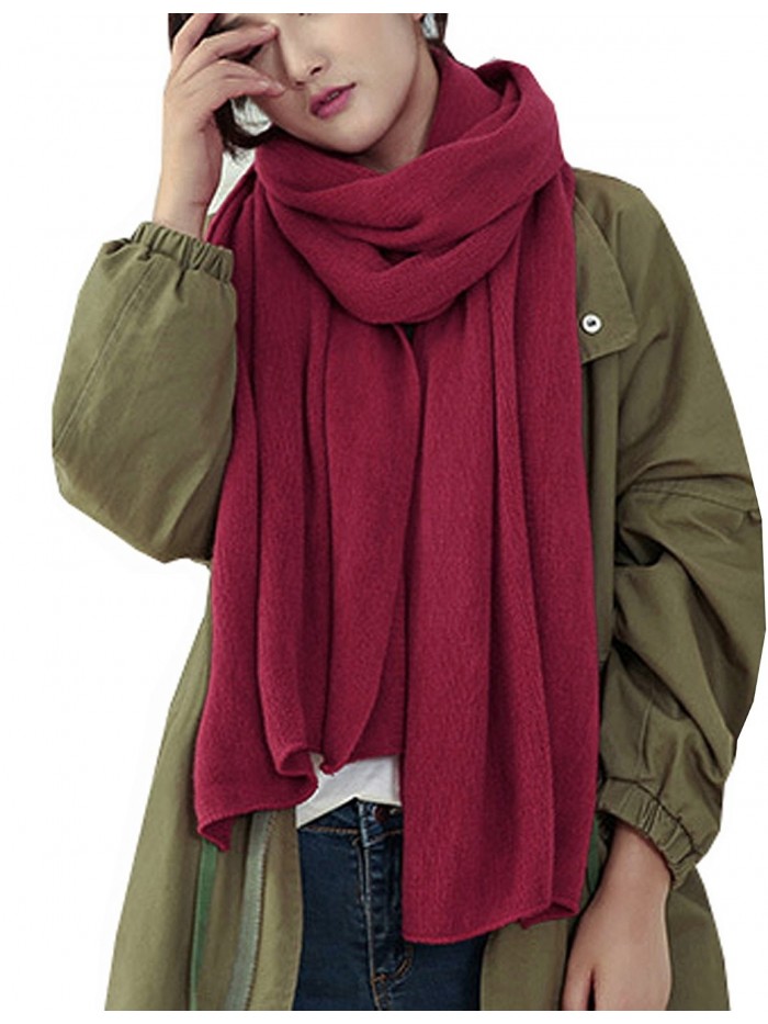 Wander Agio Womens Warm Winter Infinity Scarves Set Blanket Scarf Pure Color - Purplish Red1 - CN187Q7849C