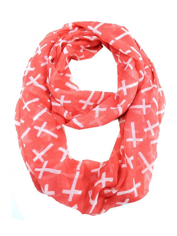 Modadorn Fall to Winter Cross Print Infinitiy Scarf - Coral - CN11KT7NBWF