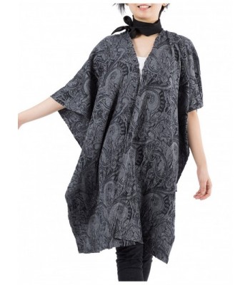 Platonic Love Wool Shawl Wrap- Ruana- Long Scarf- Open Front Cardigan- Cover Up For Women - Dark Grey Jacquard - CI18660URUN