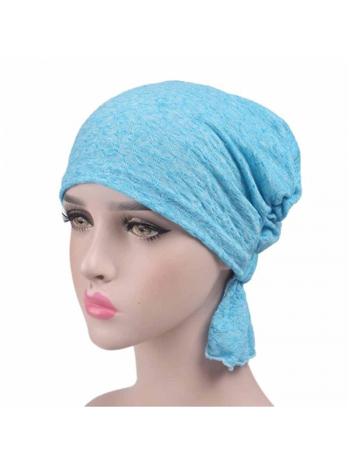 Fabal Women Cancer Chemo Hat Beanie Scarf Turban Head Wrap Cap - Blue - CD184XWZKQN