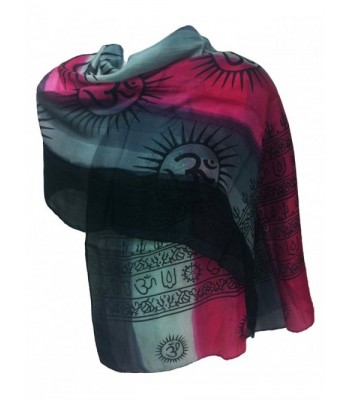 100% Pure Silk Indian Printed Om Mantra Scarf Hand Dyed - Pink/Grey - CE11UFEY1ZX