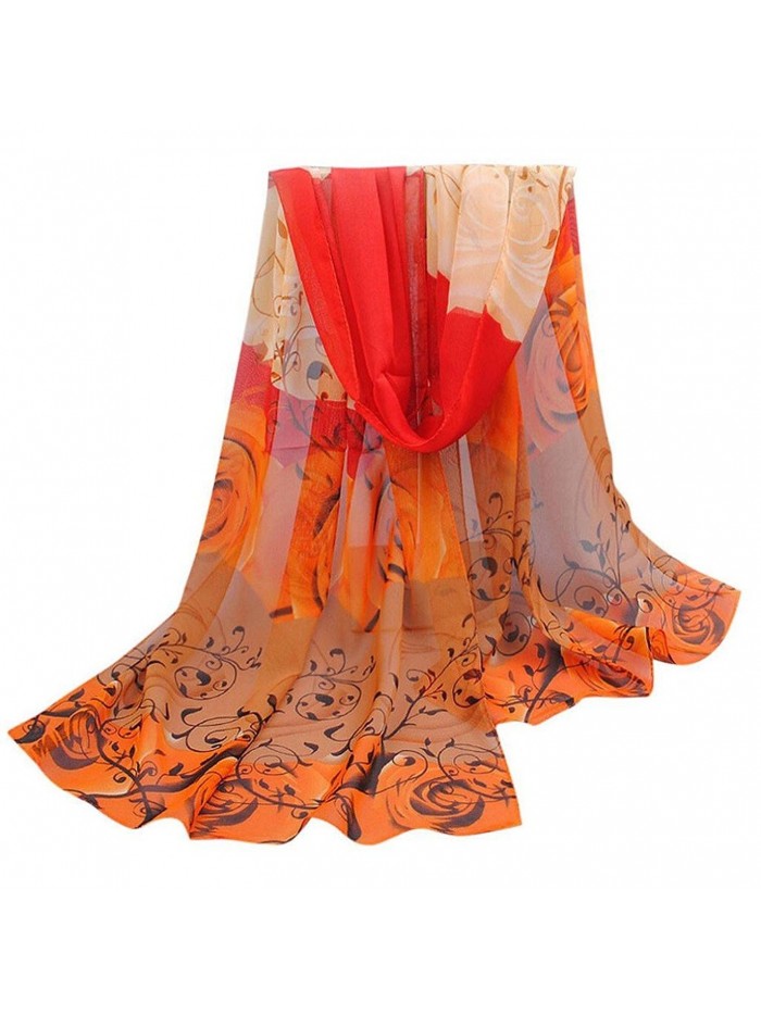 Women Rose Pattern Chiffon Elegant Scarves Vovotrade - Orange - CX128N6CWA9