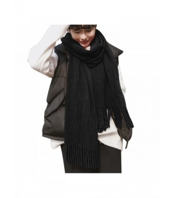 Luxspire Women's Soft Cashmere Feel Winter Tassel Solid Color Scarf Shawl - Black - C7188HQNS6D