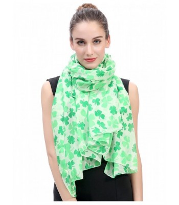 Lina & Lily Clover Shamrock Print Women's Scarf St Patrick Day - Green/White - CQ12730DMQ5