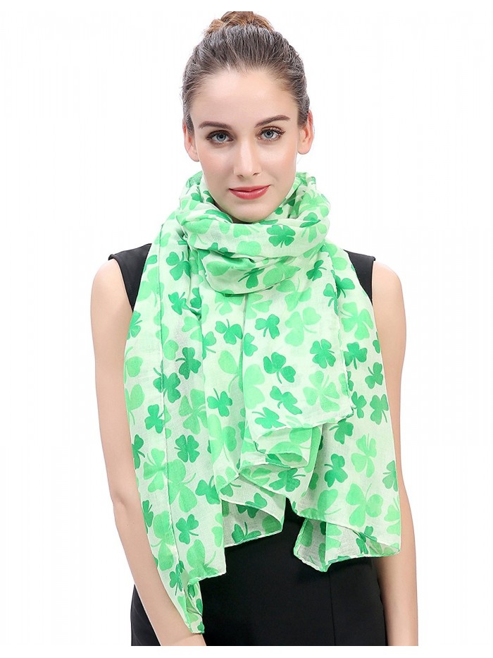 Lina & Lily Clover Shamrock Print Women's Scarf St Patrick Day - Green/White - CQ12730DMQ5