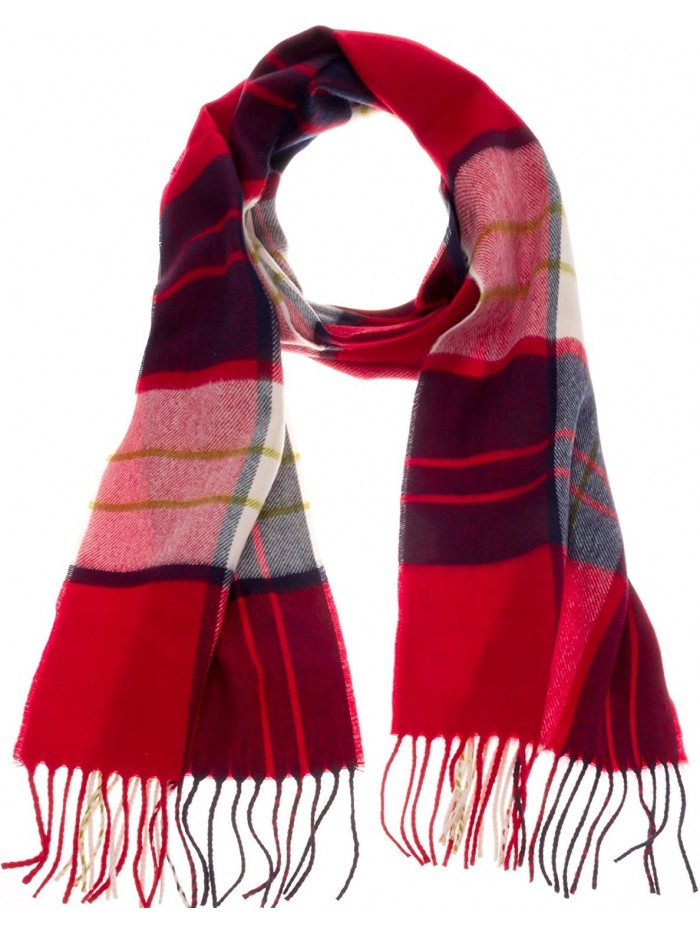 SilverHooks Soft & Warm Plaid Cashmere Scarf w/ Gift Box - Red & Blue Plaid - CE185WEMLID