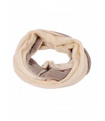 Winter Knitted Infinity Warmer Contrast - Knit & Contrast Color - Beige & Khaki - C011OVAXM2J