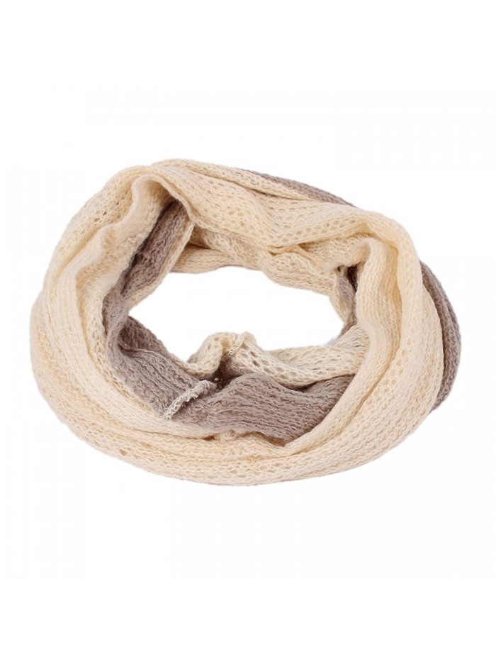 Winter Knitted Infinity Warmer Contrast - Knit & Contrast Color - Beige & Khaki - C011OVAXM2J