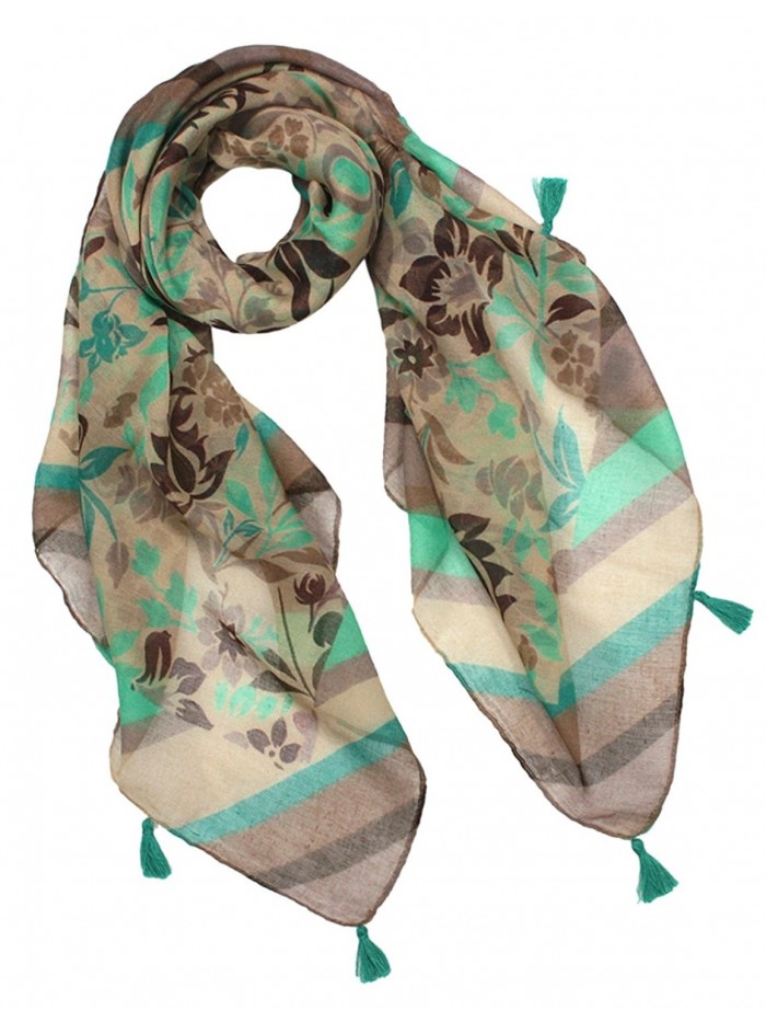 Paisley Flower Pattern Diagonal Stripes Border Square Scarf Shawl - Green Brown - C111CN9M38Z