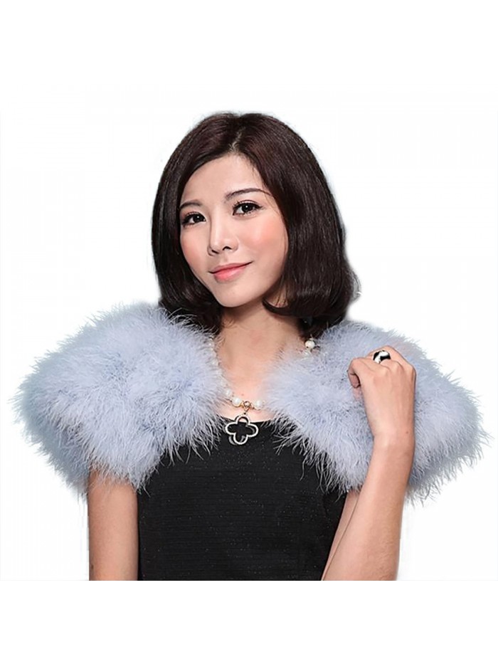 PATTONJIOE Short Ostrich Fur Wrap Shawl for Bridal Wedding Dress - Gray - CP12ODPF8WY