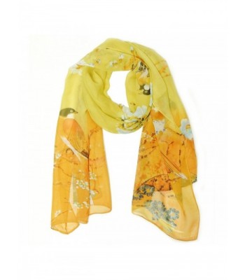 Allydrew Floral Bird Print Polyester and Silk Oblong Scarf- Sunglow - CY11M4KUM4Z