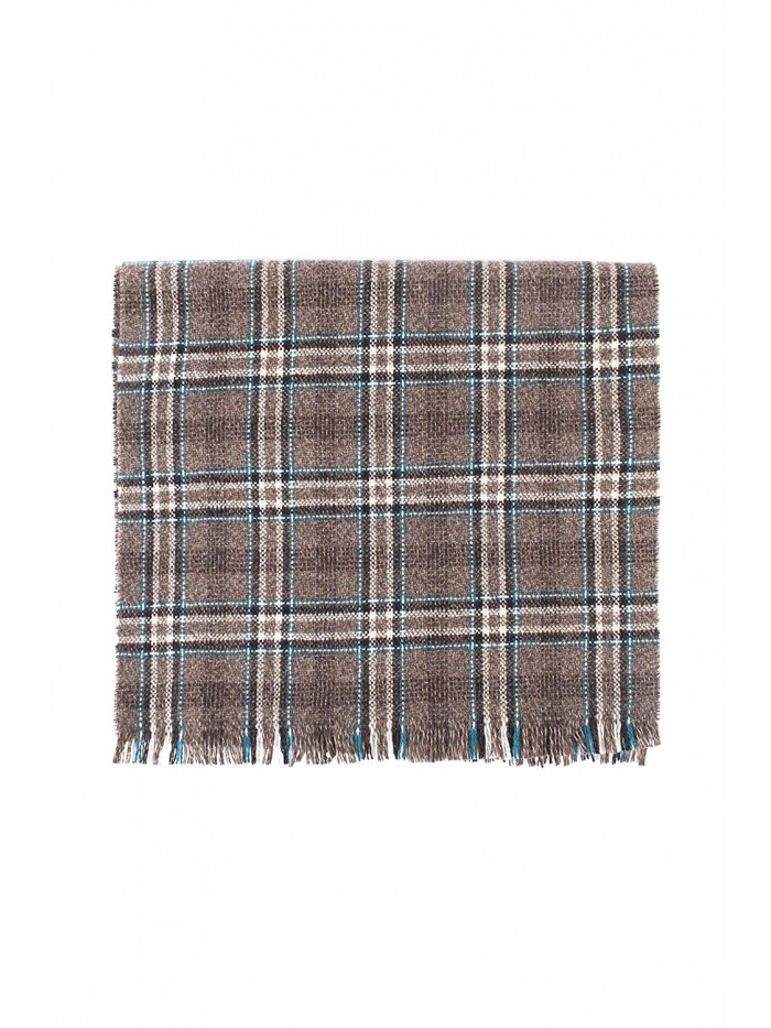 Great & British Knitwear 100% Cashmere Brown & Teal Check Scarf. Made in Scotland - CH126SK7IWP