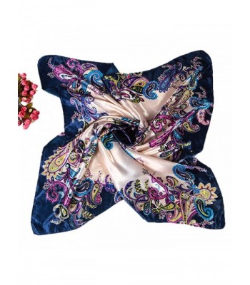 Polytree Womens Floral Imitated Silk Satin Large Square Scarf 35"&times35" - Dark Blue 2 - CJ12N14A16N