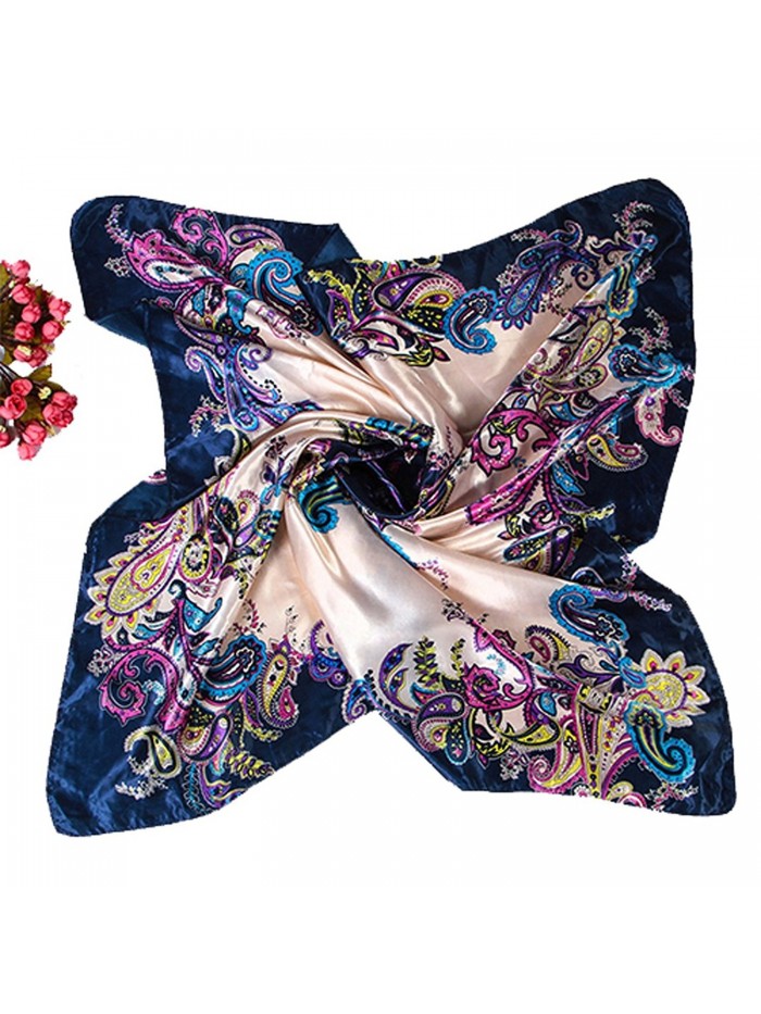 Polytree Womens Floral Imitated Silk Satin Large Square Scarf 35"&times35" - Dark Blue 2 - CJ12N14A16N