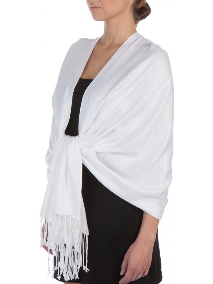 Sakkas 78" x 28" Silky Soft Solid Pashmina Shawl / Wrap / Stole - White - C1113YYZX21