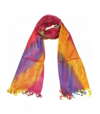 Lovarzi Women's Luxurious Silk Scarf - Colourful paisley pashmina scarves ladies - Fuschia Rainbow - CB116NTP013