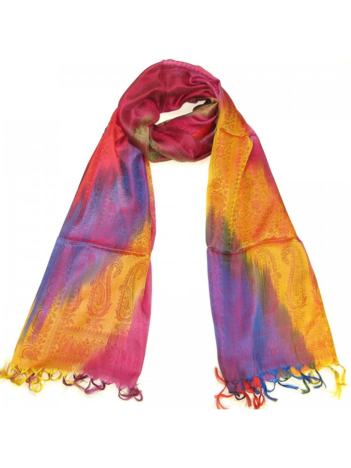 Lovarzi Women's Luxurious Silk Scarf - Colourful paisley pashmina scarves ladies - Fuschia Rainbow - CB116NTP013