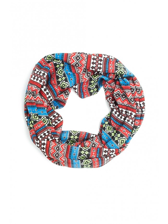 Bohomonde- Hadley Soft Jersey Knit Aztec Print Infinity Scarf - Red/Blue - CQ129ZP6O9D