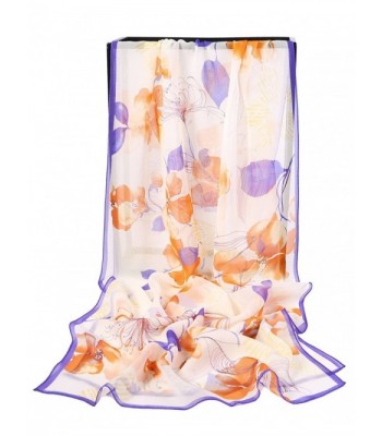 Grace Scarves 100% Silk Scarf- Oblong- Georgette - Floral Watercolor- Orange/Purple - CI1832E0OUY