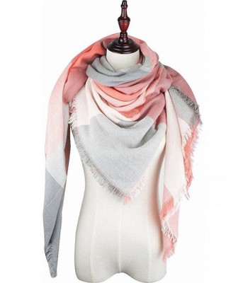 Women's Winter Stylish Large Plaid Warp Scarf Wrap Warm Kerchief Shawl Blanket - Pink - CL188D4NNI6