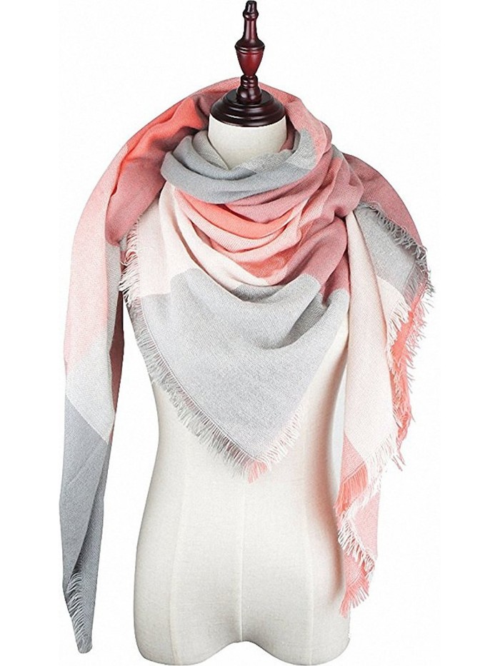 Women's Winter Stylish Large Plaid Warp Scarf Wrap Warm Kerchief Shawl Blanket - Pink - CL188D4NNI6