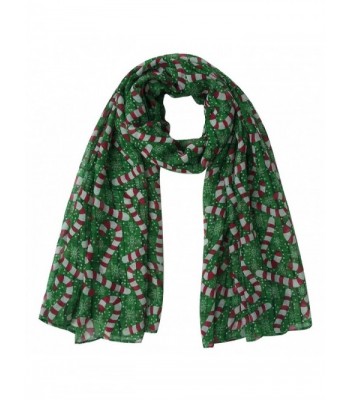Lina & Lily Candy Cane Print Women's Large Christmas Scarf - Green/Red/White - CK1275F6M5V