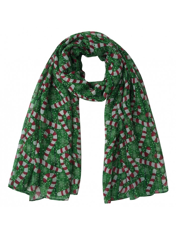 Lina & Lily Candy Cane Print Women's Large Christmas Scarf - Green/Red/White - CK1275F6M5V