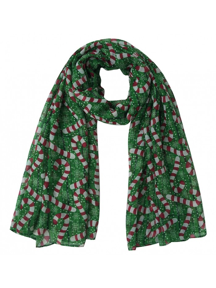 Lina & Lily Candy Cane Print Women's Large Christmas Scarf - Green/Red/White - CK1275F6M5V Lina & Lily Candy Cane Print Women's Large Christmas Scarf - Green/Red/White - CK1275F6M5V