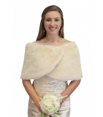 Tion Bridal Women's Faux Fur Wrap One Size- Champagne - CO11FUV8GOX