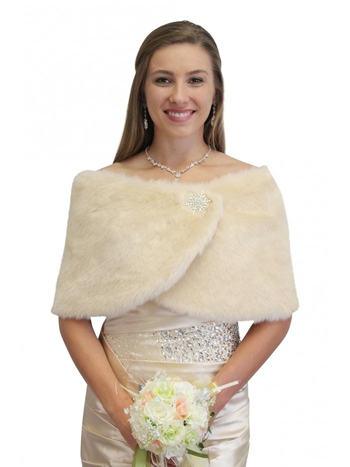 Tion Bridal Women's Faux Fur Wrap One Size- Champagne - CO11FUV8GOX