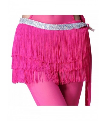 ZLTdream Women's Belly Dance Three Dense Tassels Hip Scarf - Rose - CN11L0F962J