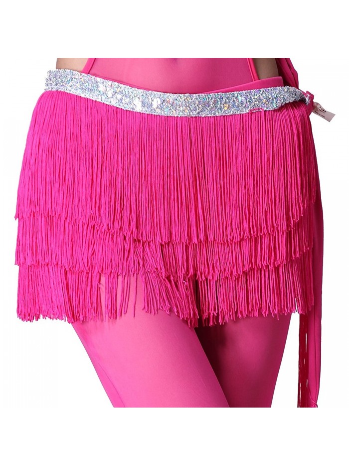 Women's Belly Dance Three Dense Tassels Hip Scarf - Rose - CN11L0F962J