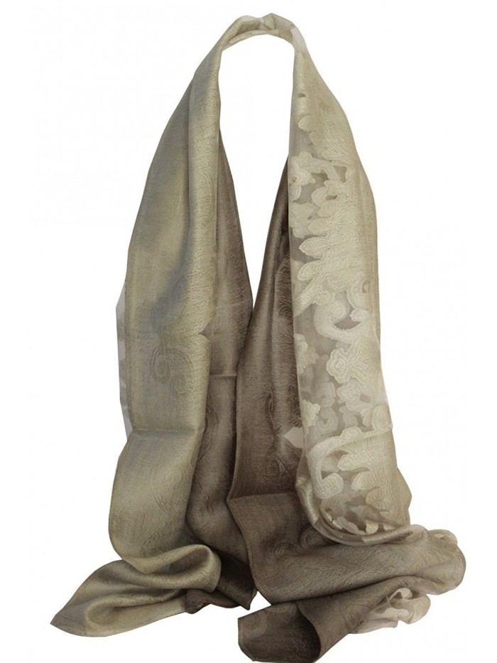 Plush Embossed Floral Print Silky Soft Organza Scarf Shawl Wrap Stole Head Scarves - White & Grey - CL12OBWHS7V