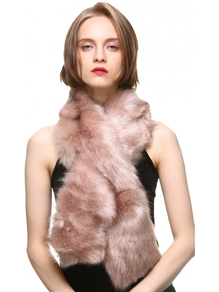 Vogueearth Faux Fur Women Winter Warmer Long Scarf Fashion Wrap Accessory - Pink - C31879UKT64