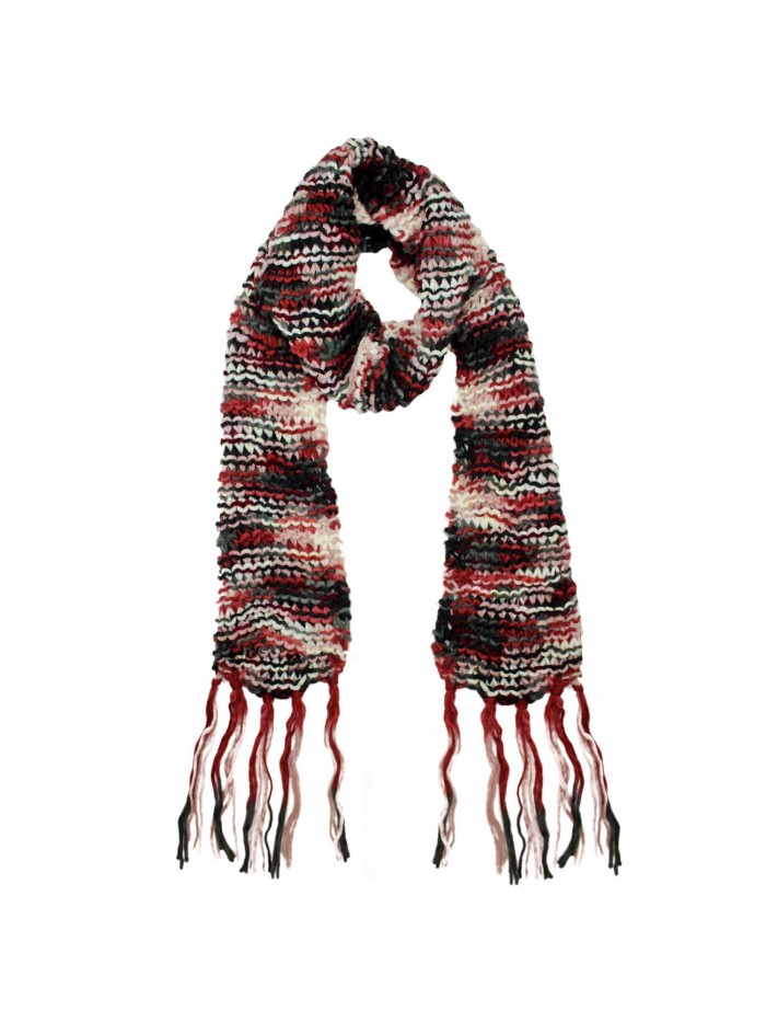 Long Two-Tone Knit Unisex Winter Scarf - Red - CD117XRA829