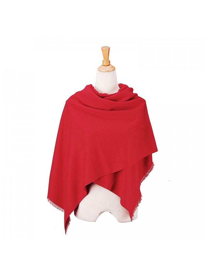 Scarf Women Fleece with Thin Fringes. Solid Color Wrap Mother's DAY - Bright Red - CI12O1UJ7V7