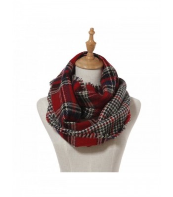 Lucky Leaf Women Winter Checked Pattern Cashmere Feel Warm Plaid Infinity Scarf - Red Black Plaid - C812L0TSX37